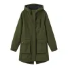 European and American autumn and winter jackets, women's European size rainproof hooded women's raincoats, windbreakers, women's military green Item Picture
